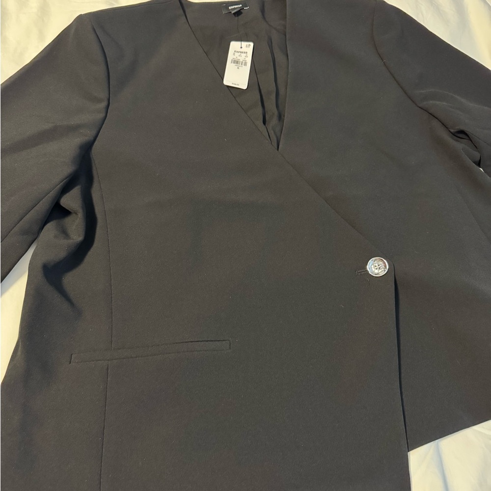 Express Studio Stretch Twill Collarless Asymmetri… - image 4